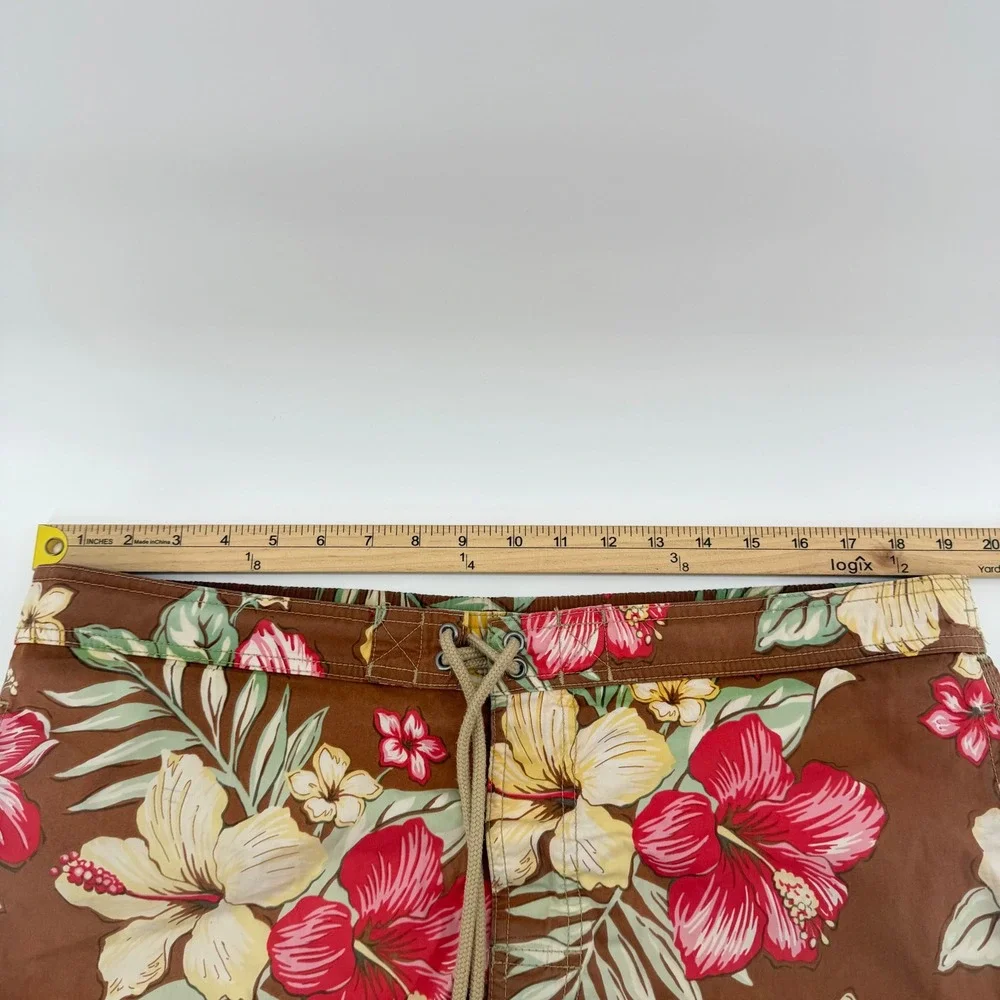 Polo Ralph Lauren Swim Trunks Men L Brown Hibiscus Floral Cargo Board Shorts‎